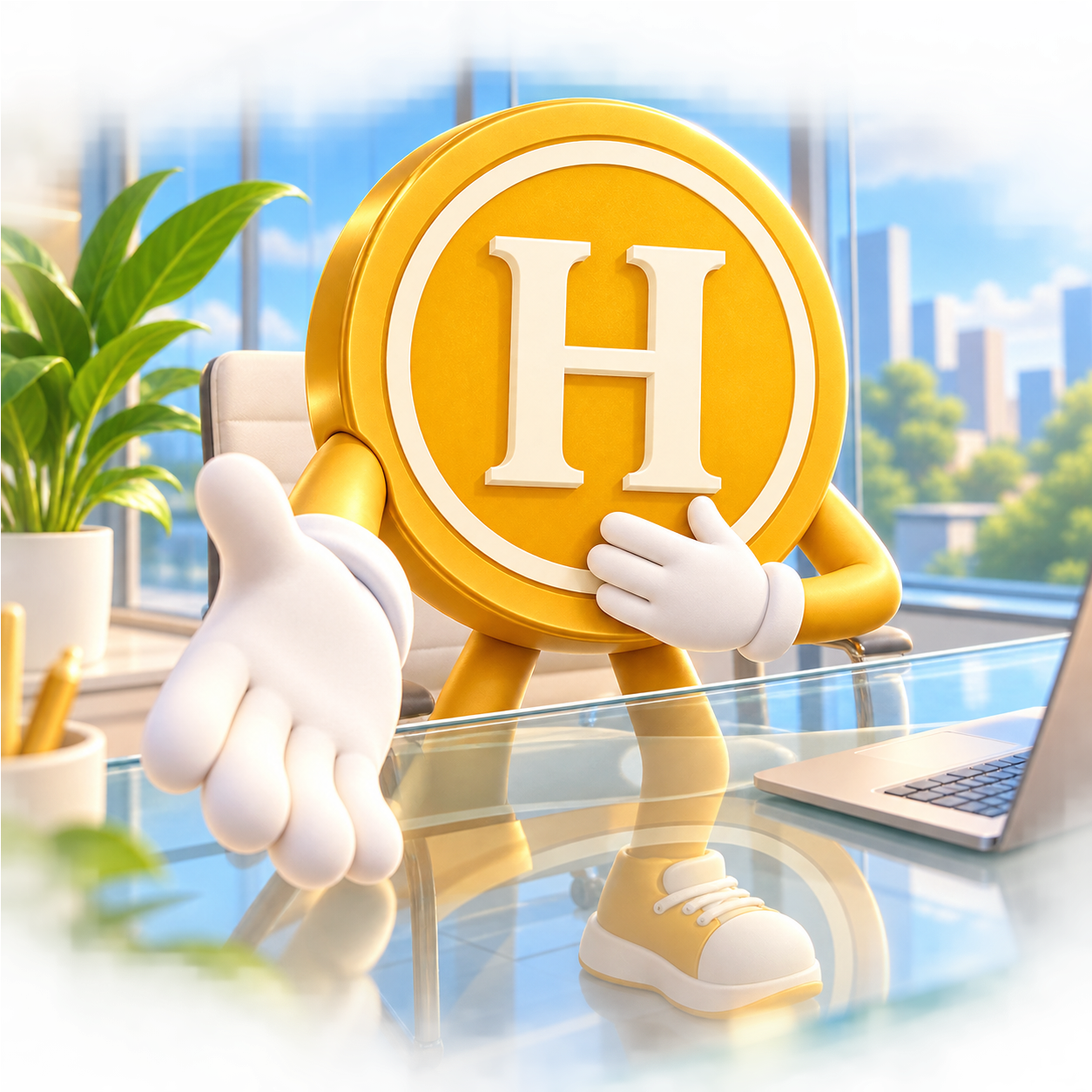 HOPELESS COIN mascot extending a hand